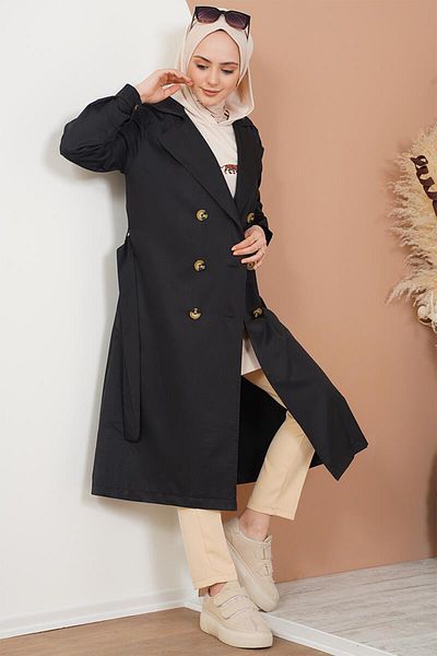 Bigdart T5853 Trenci negru Hijab - Guler dublu