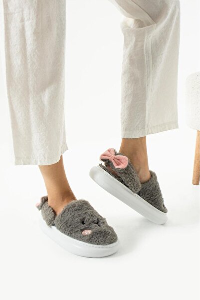 Moda Devrin Γκρι Rabbit Χειμερινά Σανδάλια Παντόφλες Σπίτι Μπαλκόνι Κήπος Παντόφλες