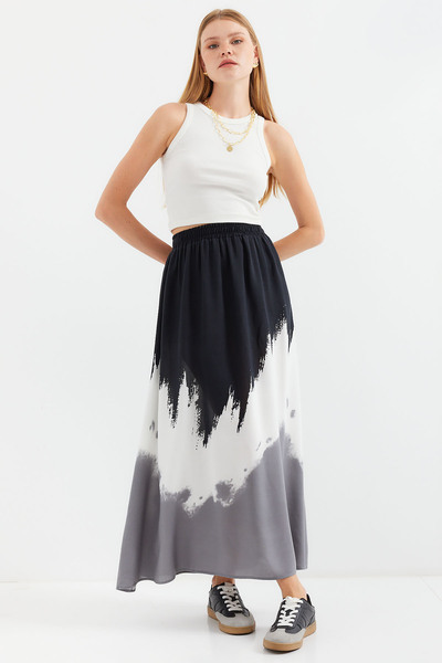 Bigdart Black Long Viscose Skirt - 8025 Patterned