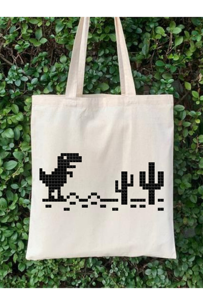 Cemira T-rex Game Pixel Design Tote Bag Geantă de stofa
