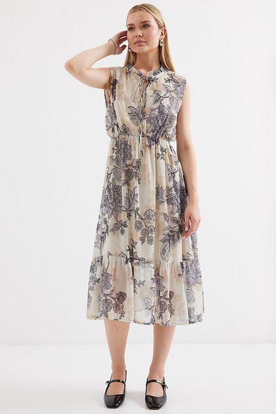 Bigdart 2503 Rochie din șifon antracit cu model - mânecă zero