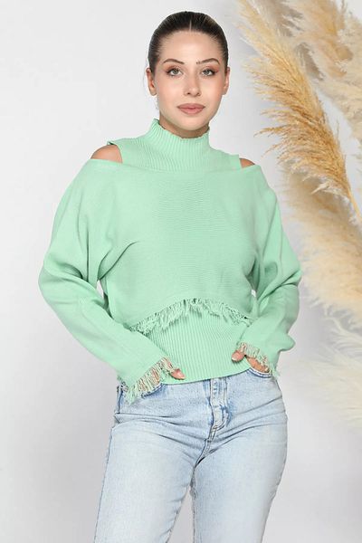 GÜLSELİ Mint Corded Blouse Crop Sweater Combination Knitwear Double Set