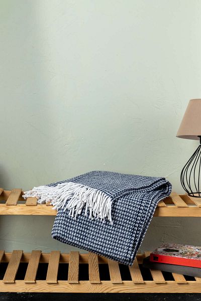 FH finehome بطانية تلفزيون بنمط هاوندزتوث باللون الأزرق الداكن - 130X170