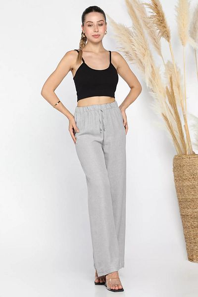 GÜLSELİ Gray Elastic Waist Wide Leg Trousers