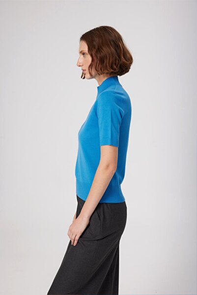 Mısırlı Mavi Yarım Balıkçı Yaka Kadın Kazak