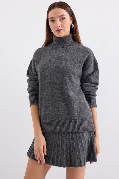 Bigdart 15891 Set aus Strickpullover und Rock in Anthrazit