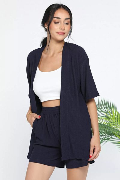 GÜLSELİ Navy Blue Kimono Shorts Women's Double Set