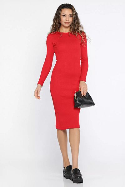 GÜLSELİ Red Crew Neck Lycra Camisole Dress