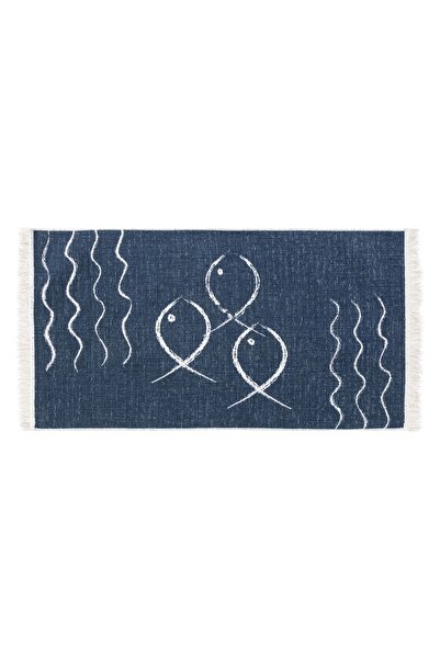 Mudo Home Larıssa Fısh Çift Taraflı Kilim Lacivert Beyaz 80x150