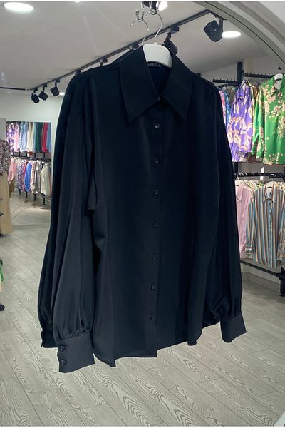 PERA MODA Cămașă bluză lungă supradimensionată - mânecă cu balon, fără vedere prin interior