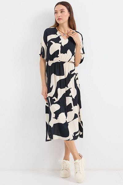 Bigdart Model 2511 - Rochie neagra cu imprimeu cu talie elastica