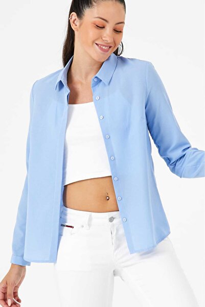 PERA CLUB Cămașă de bază pentru femei, cu nasturi ascunși din lycra, care îmbrățișează corpul