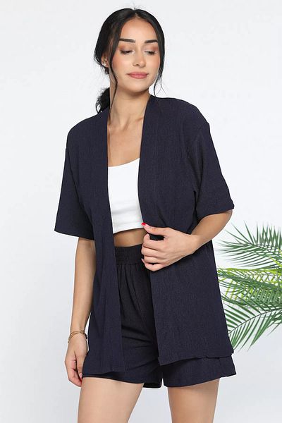 GÜLSELİ Navy Blue Kimono Shorts Women's Double Set