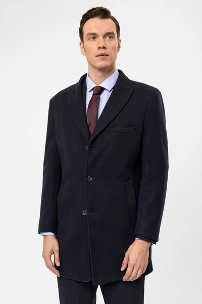 SÜVARİ Ανδρικό παλτό Süvari Slim Fit μάλλινο με μυτερό γιακά Navy Blue