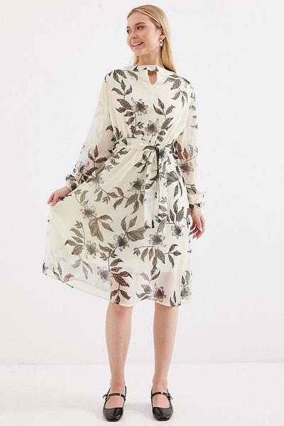 Bigdart 2459 Model Ecru Rochie din tul căptușită cu model