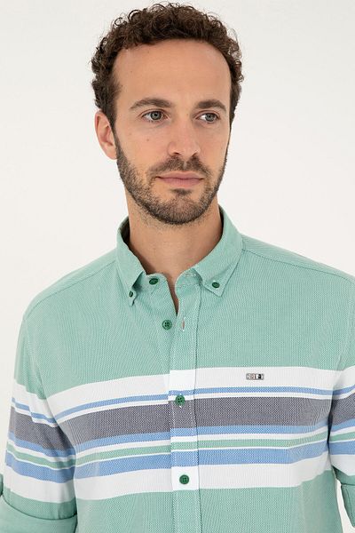 U.S. Polo Assn. Πράσινο ανδρικό πουκάμισο - μακρυμάνικο, 50288373 -VR054
