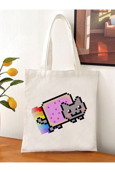 Cemira Nyan Cat Design Tote Bag Geantă de stofa