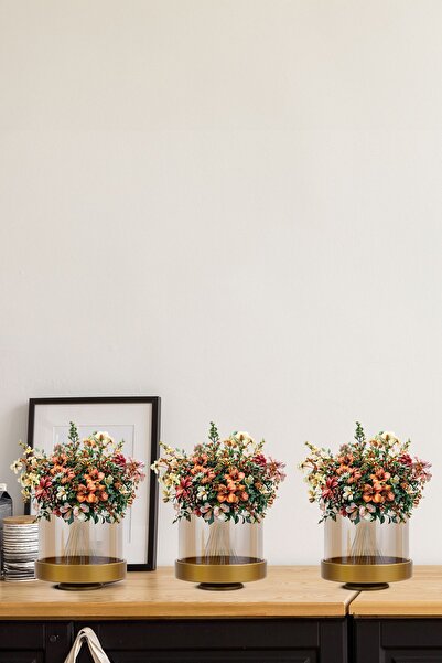 MINIMAL ETICARET VE BILGI TEKNOLOJILERI Floral Vase 3'lü Gold Chrome Cam Yapa...
