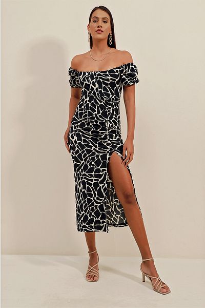 Bigdart 2396 Rochie tricotată de vară cu fantă - A.negru