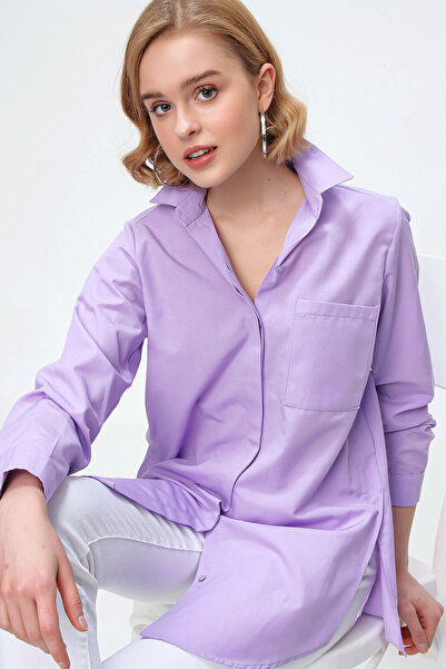 Bigdart 3879 Cămașă cu supradimensionat buzunare - Liliac