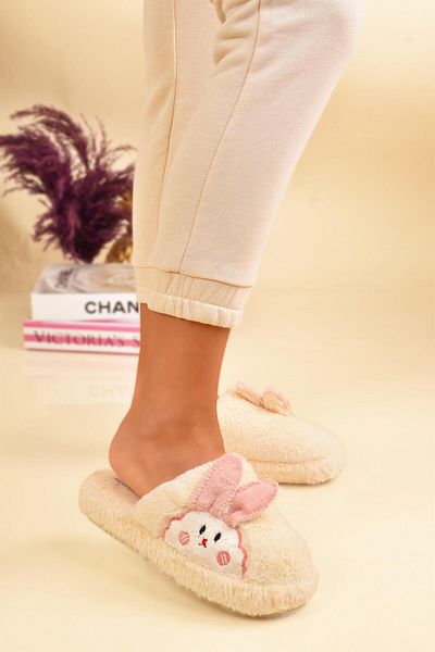Peta Cute Rabbit Figure Plush House Slippers with Ear Detail