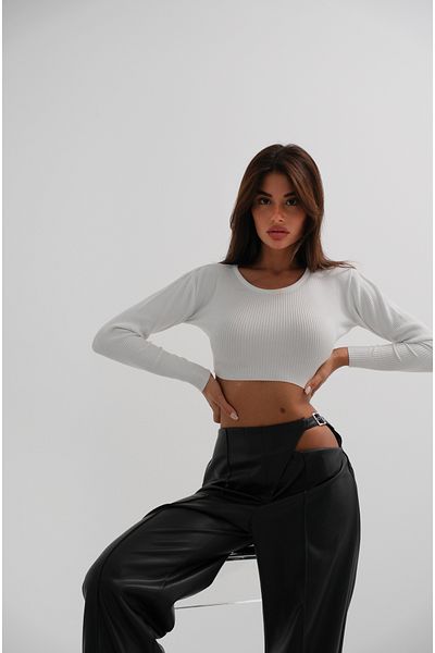 Black Fashion Black Leather Trousers with Window Detail Belt