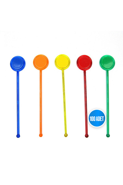sinisgroupelektronik Renkli Kokteyl Karıştırma Çubuğu Plastik Daire 100 Adet/...