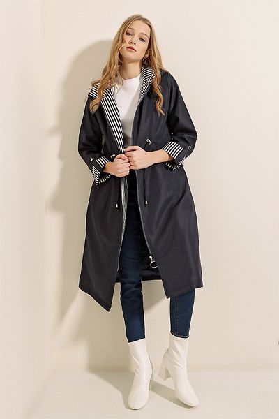 Bigdart 9091 Trenchcoat mit geraffter Taille und Kapuze – Marineblau
