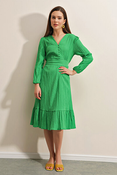 Bigdart 2371 Flounce Woven Dress - Green