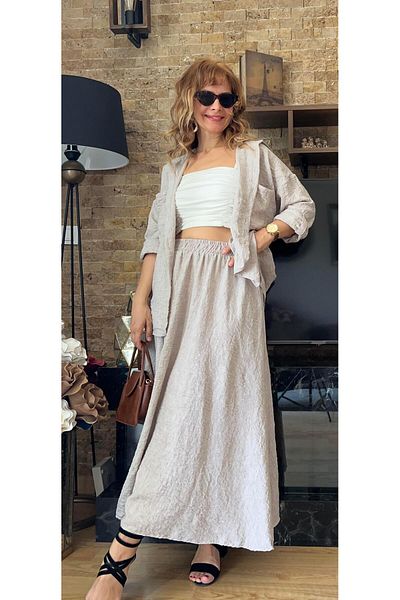 Cardella Set cămașă și fustă pentru femei din in - nurcă