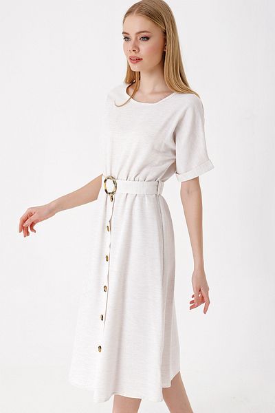 Bigdart 2389 Leinenkleid mit Gürtel - Ecru