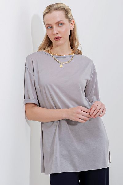 Bigdart 4123 Голяма тениска с цепки - сива