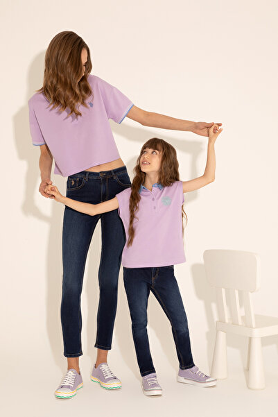 U.S. Polo Assn. تي شيرت بناتي بياقة بولو أرجوانية بدون أكمام 50288435 -VR034