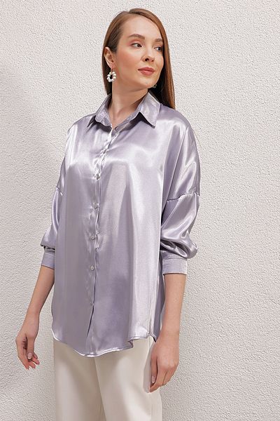 Bigdart Cămașă oversize din satin 3985 - Liliac