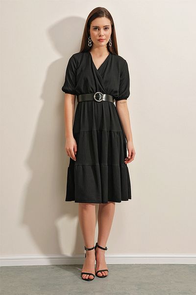 Bigdart 2377 Rochie tricotată cu curea - Neagră