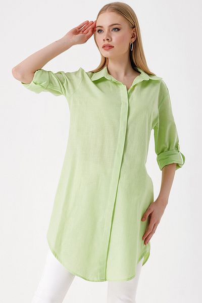 Bigdart 5885 Cămașă lungă de in - E.green