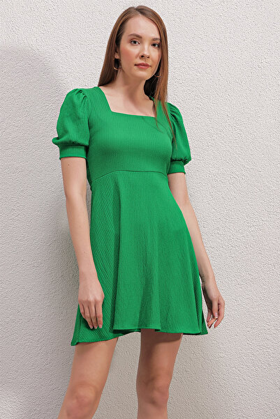 Bigdart 2339 Πλεκτό Φόρεμα με τετράγωνο λαιμό - Πράσινο