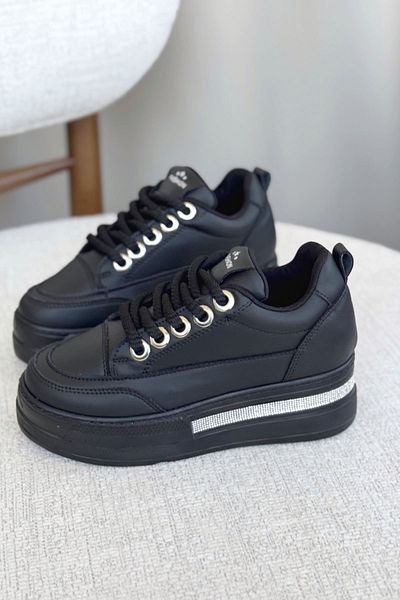 GOFFSHOES Pantofi sport cu toc cu pană ascuns pentru femei - negru-plat