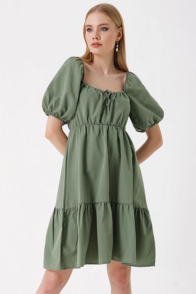 Bigdart 2351 Ausgestelltes Popeline-Kleid – Khaki