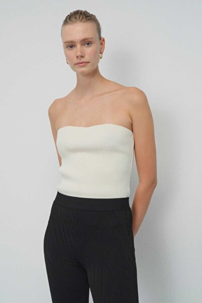Mısırlı Strapless Ecru Crop Top