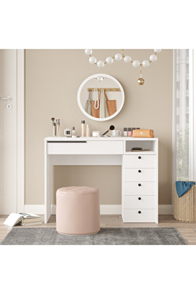 Yurudesign Ocean Makyaj Masası Aynalı Çekmeceli Şifonyer Beyaz On29-w