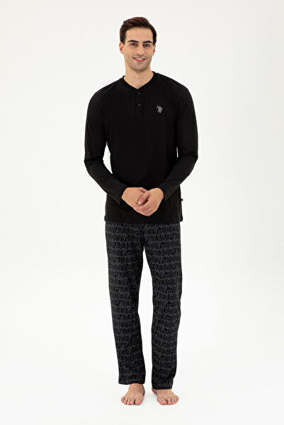 U.S. Polo Assn. طقم بيجامة رجالي أسود 50301735 -VR046