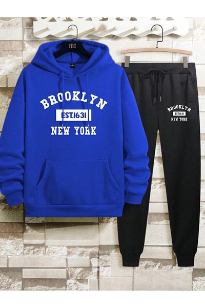 YUVEST Blackrock Brooklyn New York Printed Hooded Sweatshirt and Sweatpants Set - Sax Blue