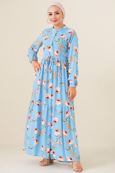 Bigdart 2144 Wunderschönes Hijab-Kleid mit Kragen – Hellblau