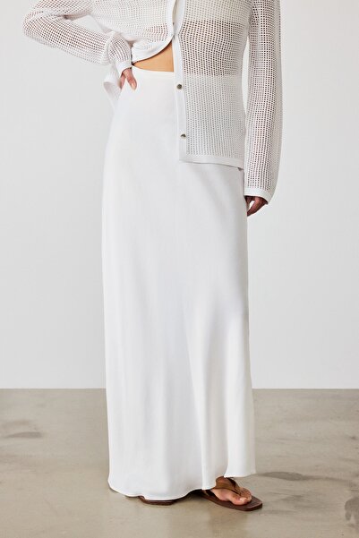 Mısırlı Beyaz Yüksek Bel Uzun Etek