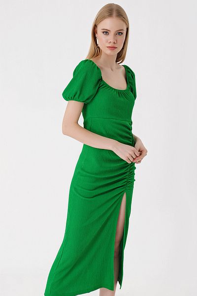 Bigdart 2396 Rochie tricotată de vară cu fantă - verde