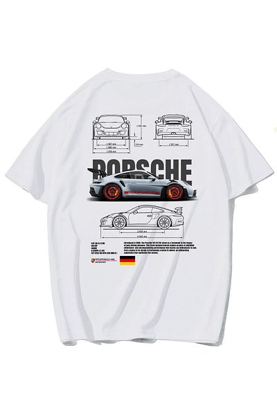BRZ COLLECTION Tricou Porsche 911 Gt3 Rs oversize unisex alb