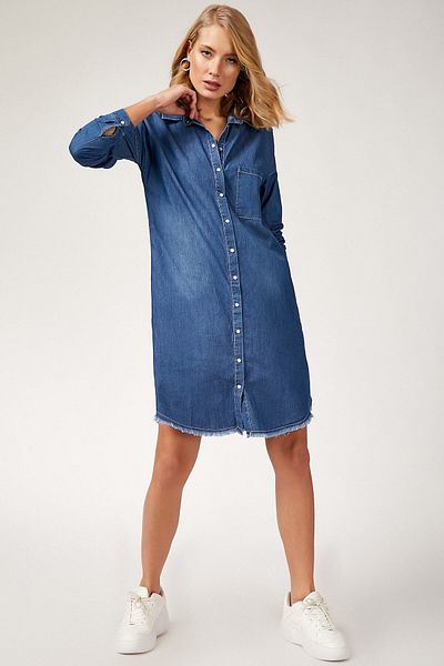 Bigdart 5593 Tunica albastra din denim cu ciucuri