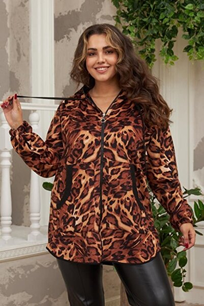 Truva XXL Leopard Pattern Large Size Hooded Stamp Coat
