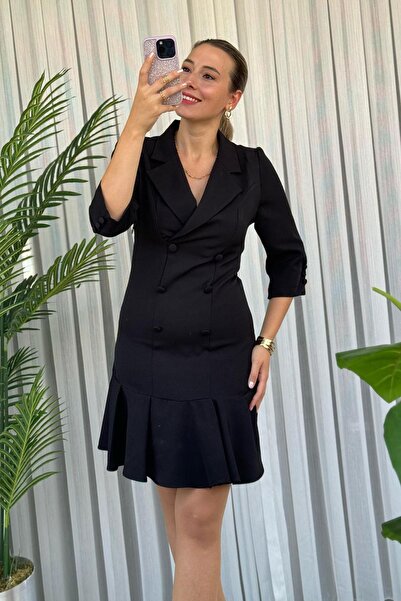 Kubos Moda slim fit Rochie cu detaliu fustă, cu volan, haină neagră (AȚI AVEȚ...